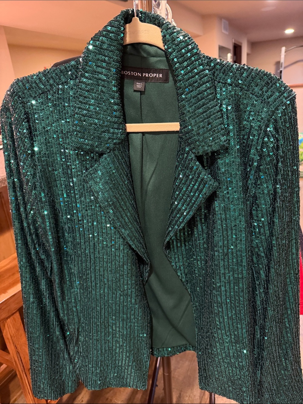 Boston Proper Dark Green Sequin Blazer